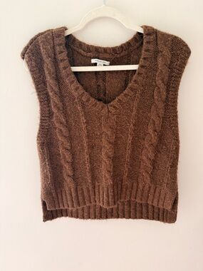American Eagle Outfitters Brown Cable Knit V-Neck Sweater Vest